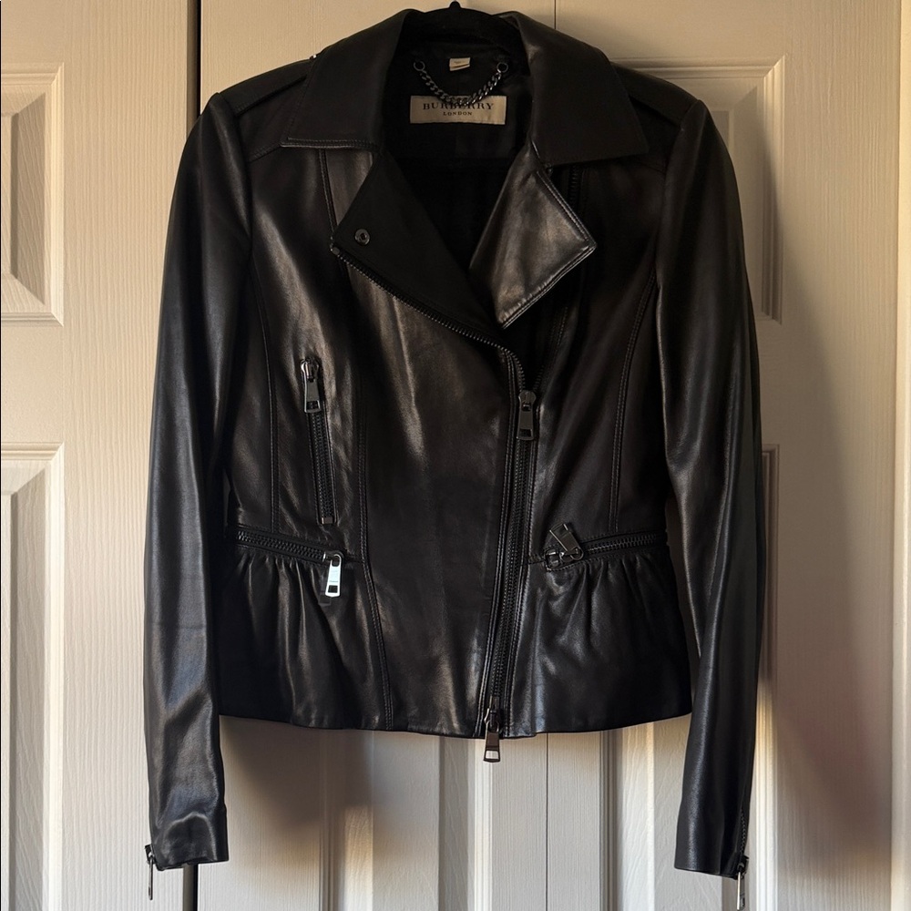 Burberry London Lambskin Leather Biker Jacket $750